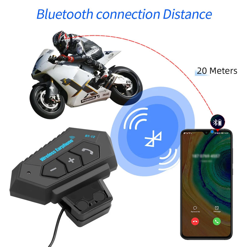 Bluetooth Motorcycle Helmet Headset BT12 Handsfree Call Kit Anti-interference Wireless Moto Earphone Waterproof Music Player